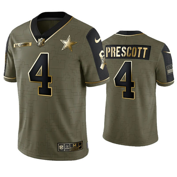 Mens Dallas Cowboys #4 Dak Prescott Nike 2021 Olive Golden Salute To Service Limited Jersey
