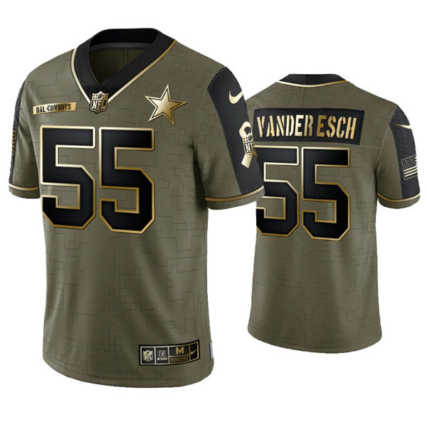 Mens Dallas Cowboys #55 Leighton Vander Esch 2021 Olive Golden Salute To Service Limited Jersey
