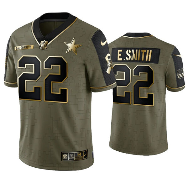 Mens Dallas Cowboys Retired Player #22 Emmitt Smith Nike 2021 Olive Golden Salute To Service Limited Jersey