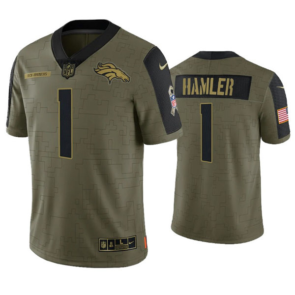 Mens Denver Broncos #1 K. J. Hamler Nike Olive 2021 Salute To Service Limited Jersey
