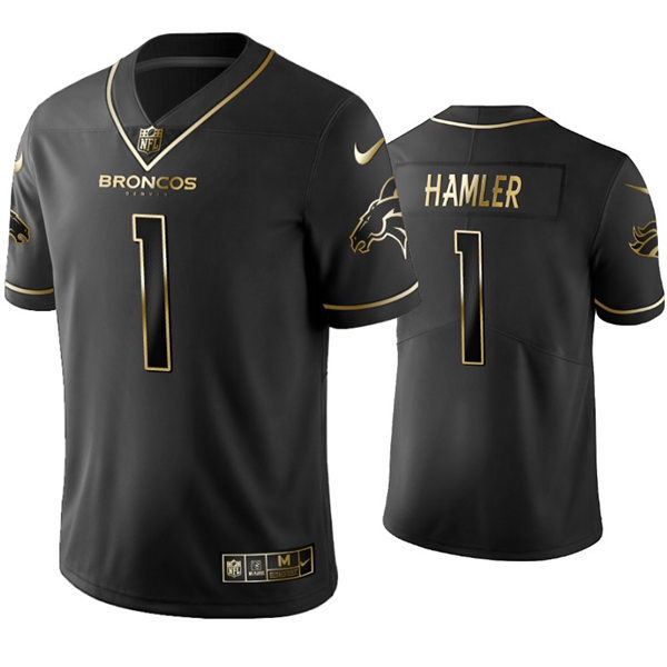 Mens Denver Broncos #1 KJ. Hamler Nike Black Golden Edition Vapor Limited Jersey