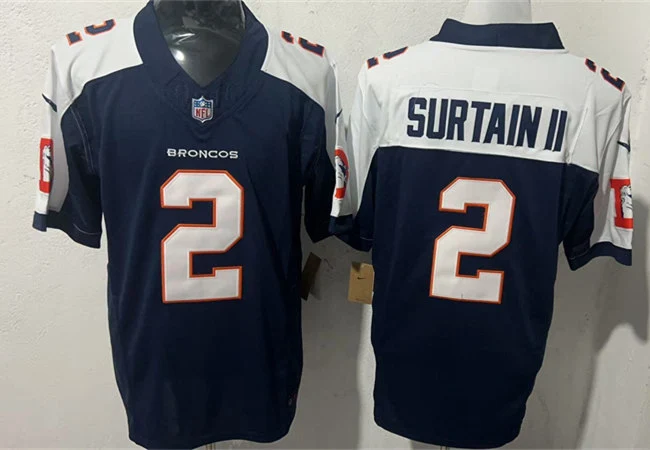 Mens Denver Broncos #2 Patrick Surtain II Navy White Gratitude Limited Football Jersey 