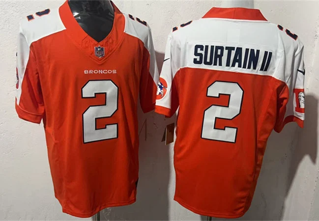 Mens Denver Broncos #2 Patrick Surtain II Orange White Gratitude Limited Football Jersey 