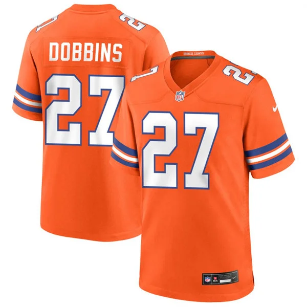 Mens Denver Broncos #27 J.K. Dobbins Nike Orange Mile High Collection 1977 Throwback F.U.S.E. Limited Jersey 