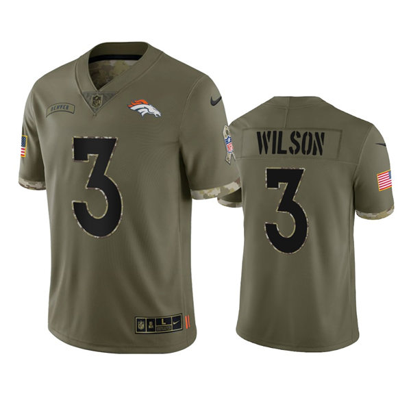 Mens Denver Broncos #3 Russell Wilson Olive 2022 Salute To Service Limited Jersey