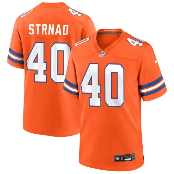 Mens Denver Broncos #40 Justin Strnad Nike Orange Mile High Collection 1977 Throwback F.U.S.E. Limited Jersey 