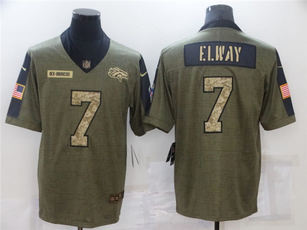 Mens Denver Broncos Retired Player #7 John Elway Nike 2021 Olive Camo Number Salute To Service