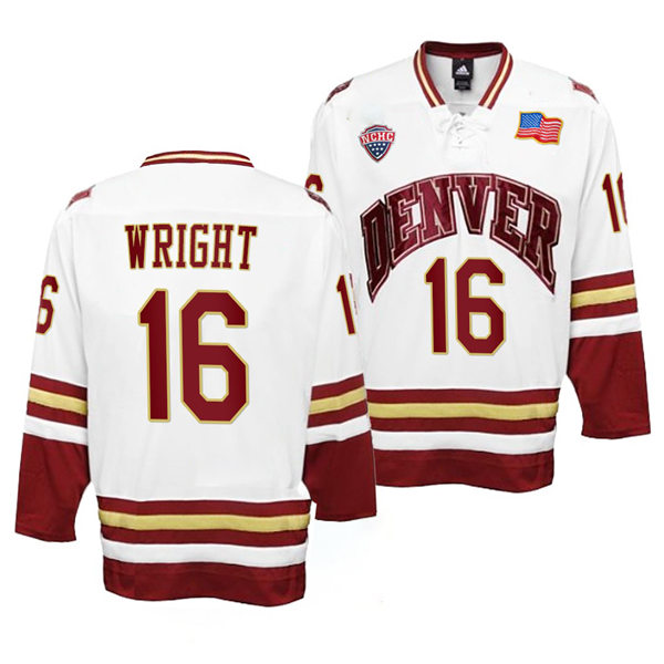Mens Denver Pioneers #16 Cameron Wright White College Hockey Game Jersey