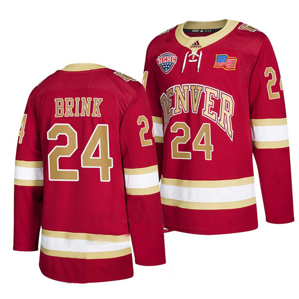 Mens Denver Pioneers #24 Bobby Brink  Crimson College Hockey Game Jersey