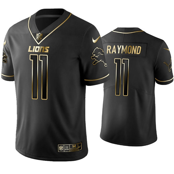 Mens Detroit Lions #11 Kalif Raymond Nike Black Golden Edition Vapor Limited Jersey