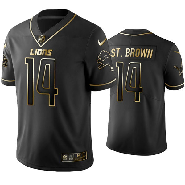 Mens Detroit Lions #14 Amon-Ra St. Brown Nike Black Golden Edition Vapor Limited Jersey