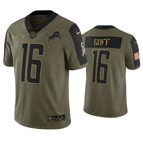 Mens Detroit Lions #16 Jared Goff Nike Olive 2021 Salute To Service Limited Jersey