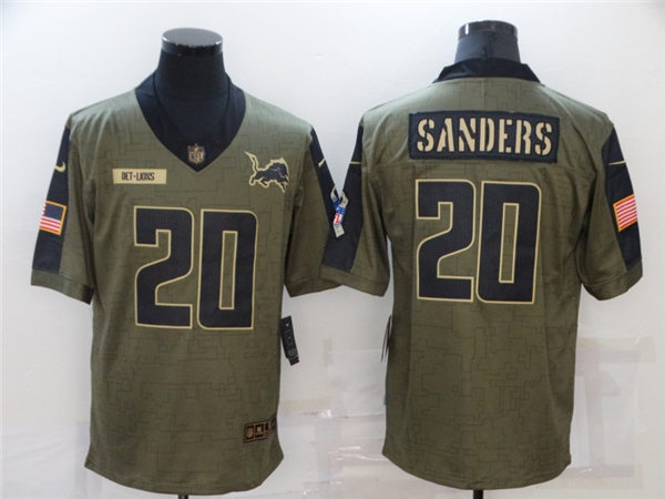 Mens Detroit Lions Retired Player #20 Barry Sanders Nike Olive 2021 Salute To Service Limited Stitched Jersey