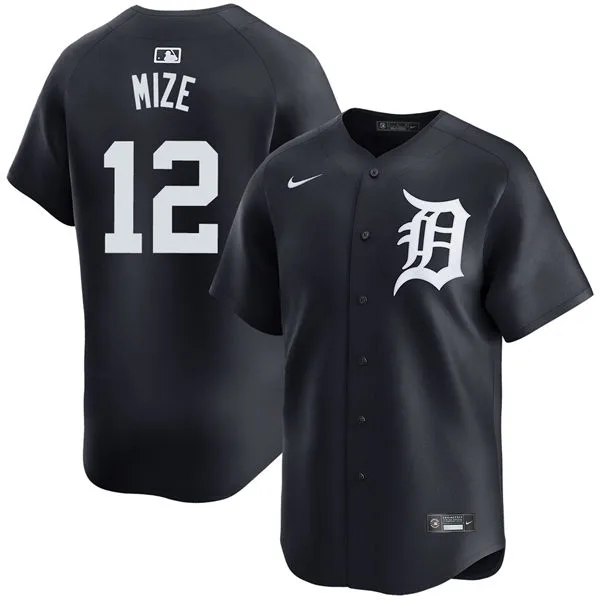 Mens Detroit Tigers #12 Casey Mize Nike Navy White Alternate Limited Player Jersey 