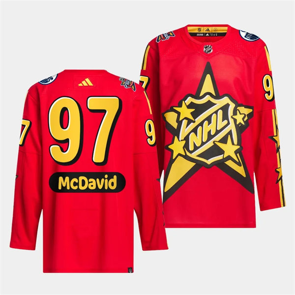 Mens Edmonton Oilers #97 Connor McDavid Red 2024 NHL All-Star Game Jersey 