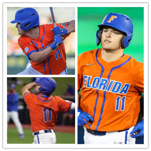 Mens Florida Gators #11 Nathan Hickey Nike 2020 Orange Florida College Baseball Game Jersey(3)