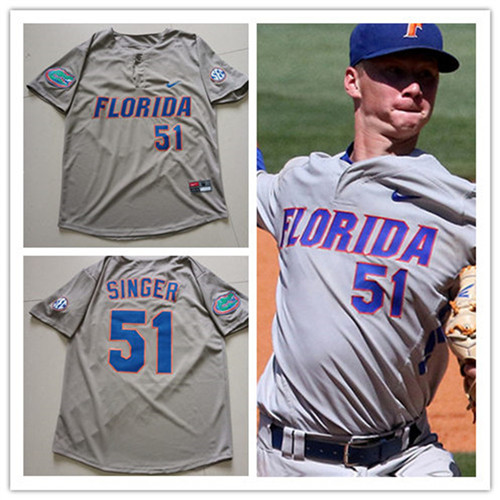 Mens Florida Gators #51 Brady Singer Nike 2016 Grey Pullover With Name College Baseball Alumni Jerseys