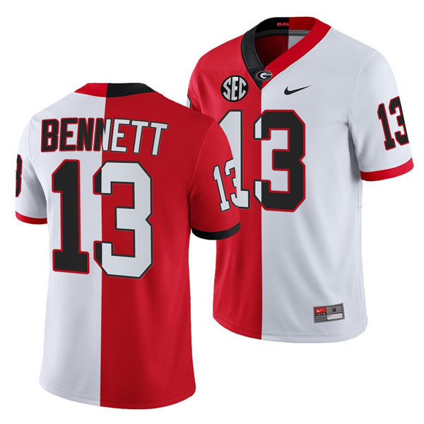 Mens Georgia Bulldogs #13 Stetson Bennett IV Nike Red White Split Two Tone Football Jerseys