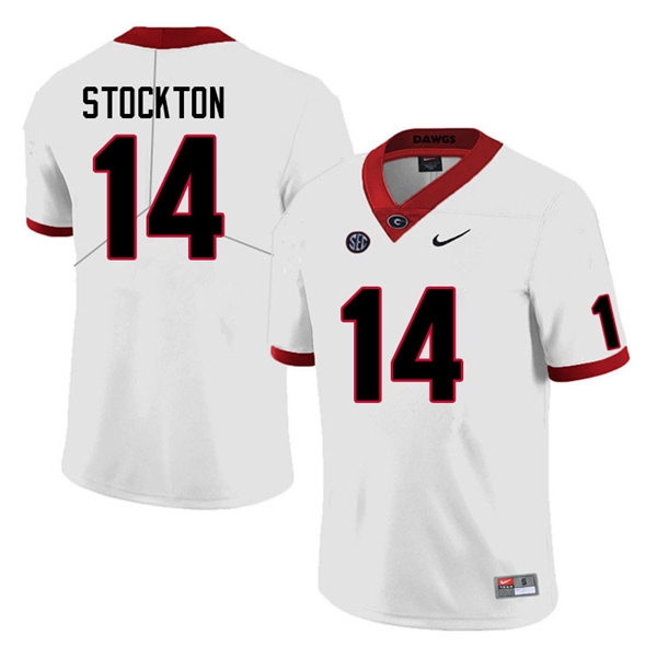 Mens Georgia Bulldogs #14 Gunner Stockton College Football Game Jersey White