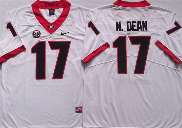 Mens Georgia Bulldogs #17 Nakobe Dean Nike White Foootball Jersey