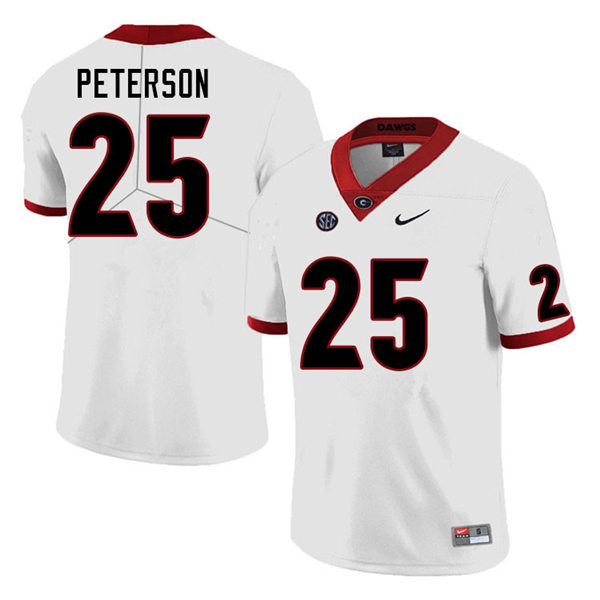 Mens Georgia Bulldogs #25 Steven Peterson Nike White College Football Game jersey