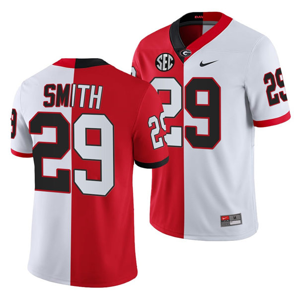 Mens Georgia Bulldogs #29 Christopher Smith Nike Red White Split Two Tone Football Jersey