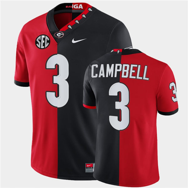 Mens Georgia Bulldogs #3 Tyson Campbell Nike Red Black Mascot Split Two-Tone Football Jersey