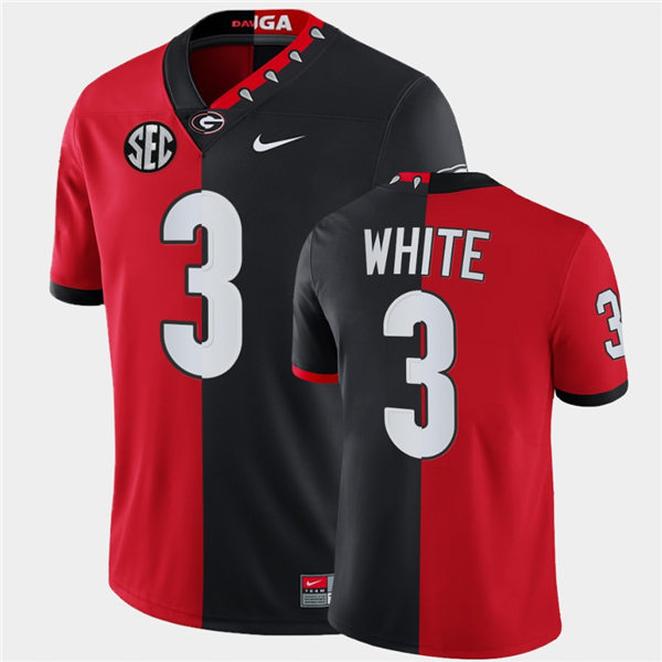 Mens Georgia Bulldogs #3 Zamir White Nike Red Black Mascot Split Two-Tone Football Jersey