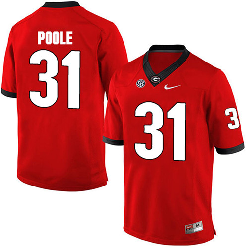 Mens Georgia Bulldogs #31 William Poole Stitched Nike Red Home Game Football jersey