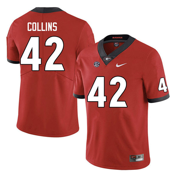 Mens Georgia Bulldogs #42 Graham Collins Red Home College Football Game Jersey