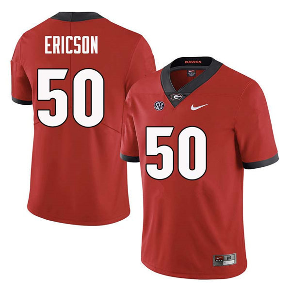 Mens Georgia Bulldogs #50 Warren Ericson Stitched Nike Red Home Game Football jersey