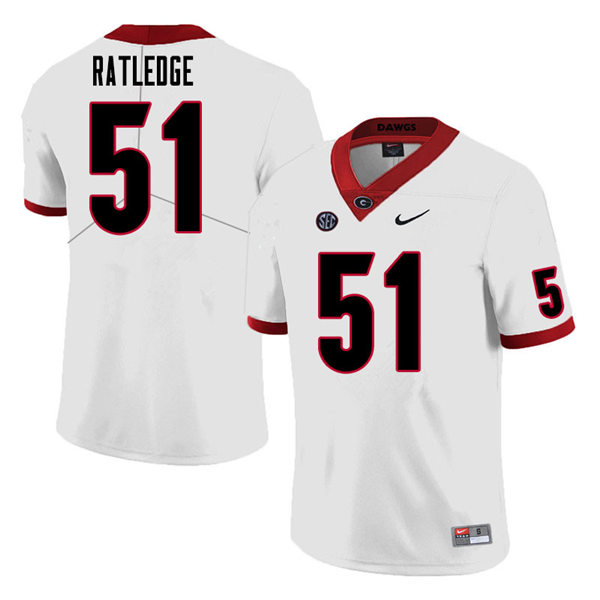 Mens Georgia Bulldogs #51 Tate Ratledge Stitched Nike White Foootball Jersey