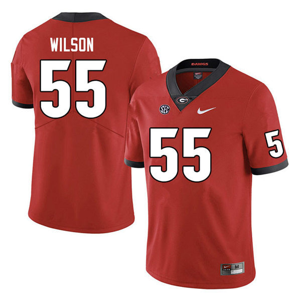 Mens Georgia Bulldogs #55 Jared Wilson  Stitched Nike Red Home Game Football jersey