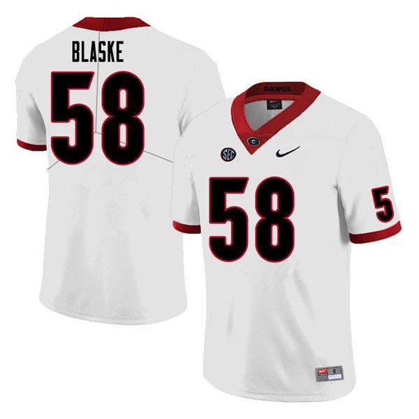 Mens Georgia Bulldogs #58 Austin Blaske Stitched Nike White Foootball Jersey