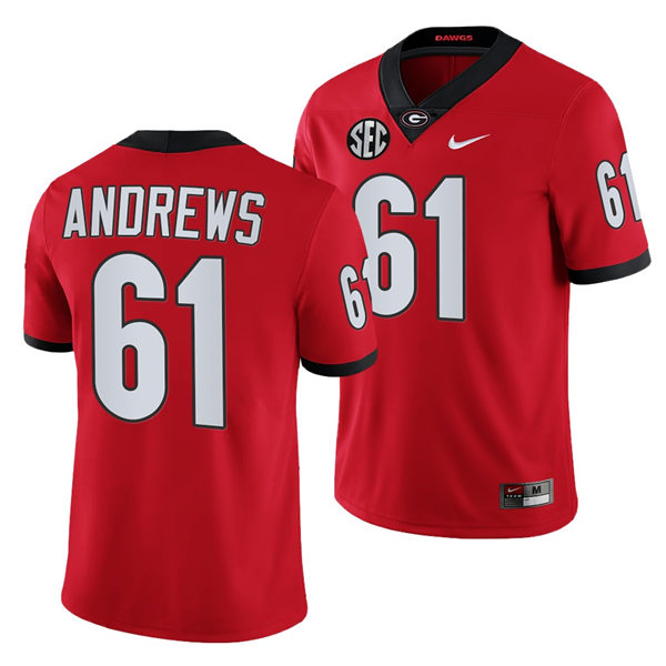 Mens Georgia Bulldogs #61 David Andrews Nike Red Home College Football Game jerseys