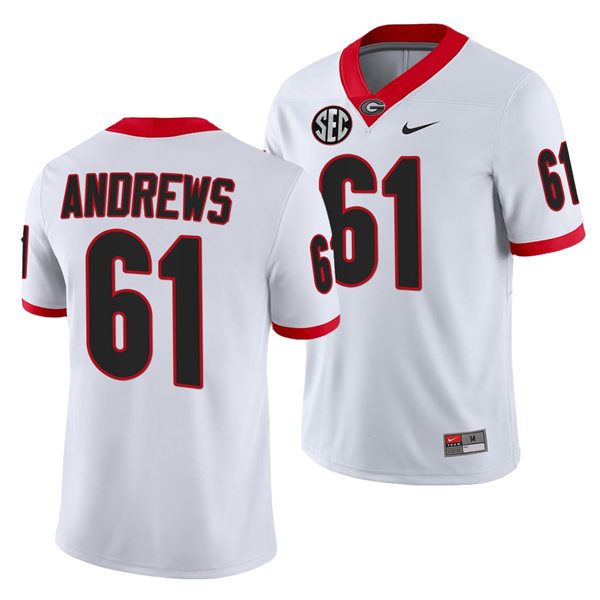 Mens Georgia Bulldogs #61 David Andrews Nike White College Football Game jerseys