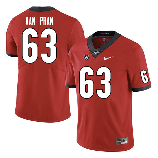 Mens Georgia Bulldogs #63 Sedrick Van Pran Nike Red Home College Football Game jersey