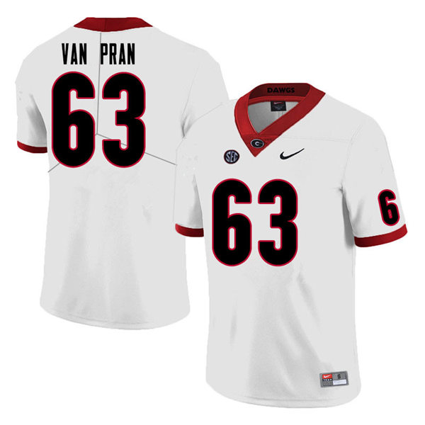 Mens Georgia Bulldogs #63 Sedrick Van Pran Stitched Nike White Foootball Jersey