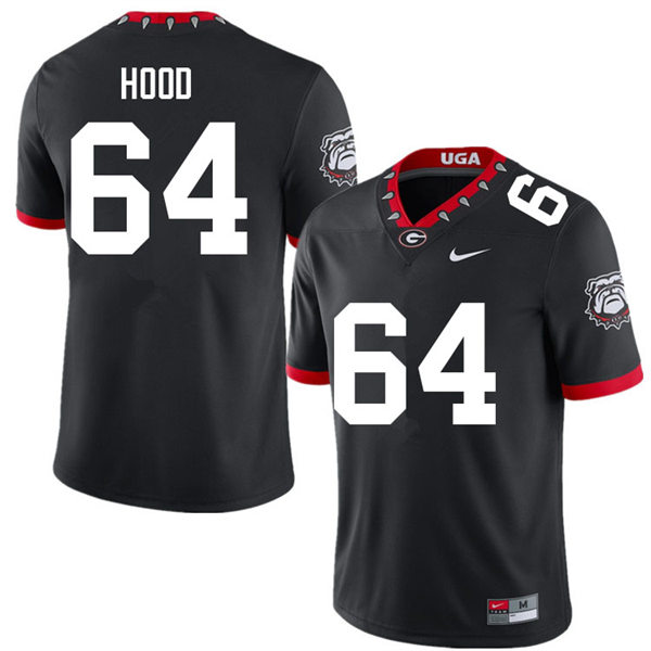 Mens Georgia Bulldogs #64 Jacob Hood Black Alternate Mascot 100th Anniversary College Football Game Jersey