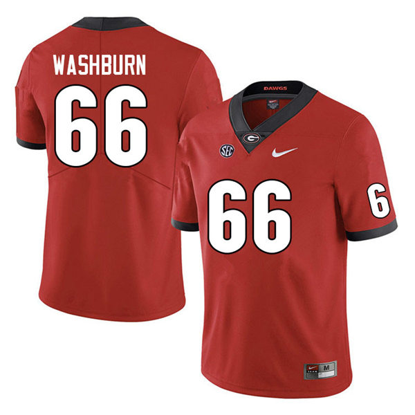 Mens Georgia Bulldogs #66 Jonathan Washburn Red Home College Football Game Jersey