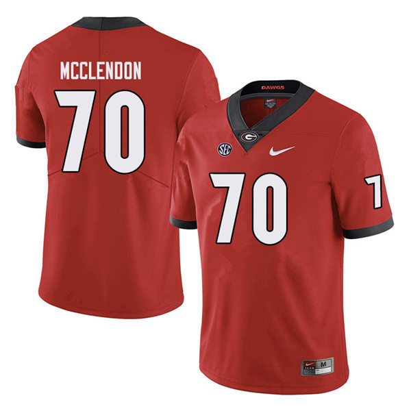 Mens Georgia Bulldogs #70 Warren McClendon Stitched Nike Red Home Game Football jersey