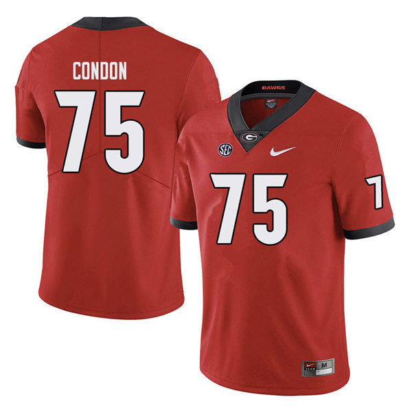 Mens Georgia Bulldogs #75 Owen Condon Stitched Nike Red Home Game Football jersey