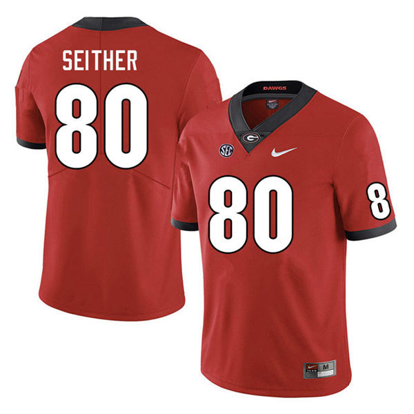 Mens Georgia Bulldogs #80 Brett Seither Stitched Nike Red Home Game Football jersey