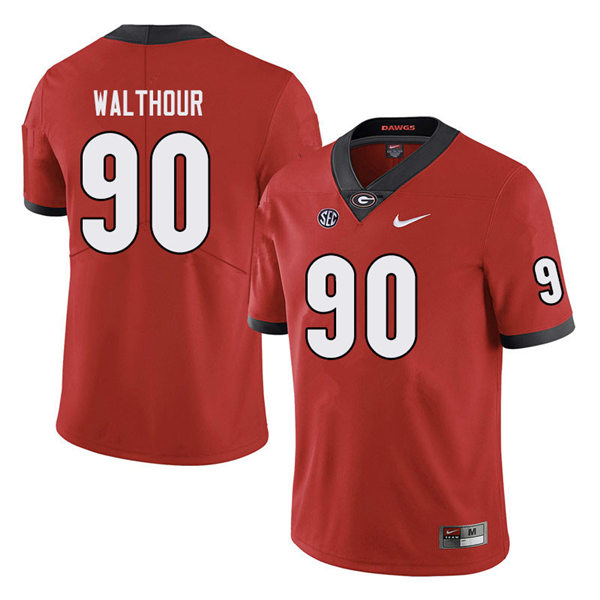 Mens Georgia Bulldogs #90 Tramel Walthour Stitched Nike Red Home Game Football jersey