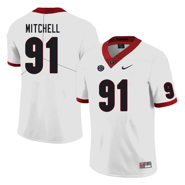 Mens Georgia Bulldogs #91 Tymon Mitchell Stitched Nike White Foootball Jersey