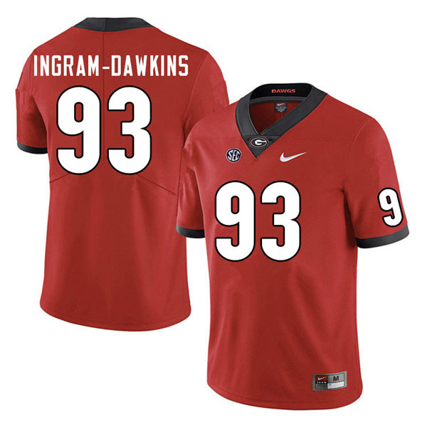 Mens Georgia Bulldogs #93 Tyrion Ingram Stitched Nike Red Home Game Football jersey