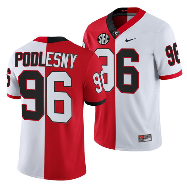 Mens Georgia Bulldogs #96 Jack Podlesny Nike Red White Split Two Tone Football Jersey