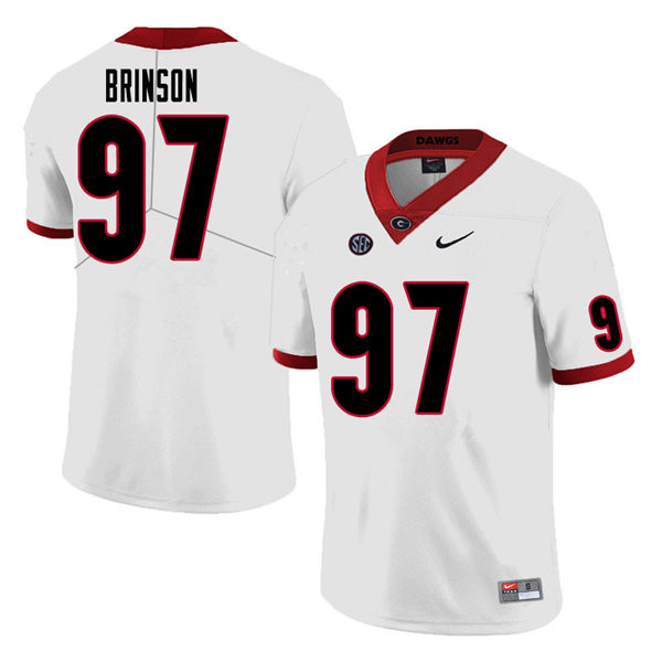 Mens Georgia Bulldogs #97 Warren Brinson Stitched Nike White Foootball Jersey