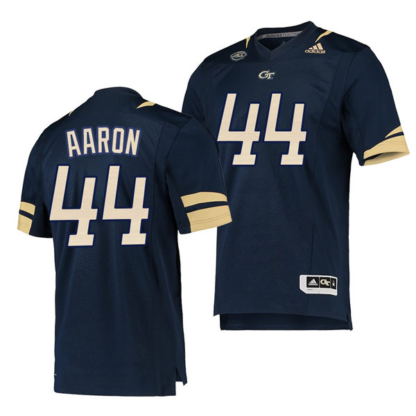 Mens Georgia Tech Yellow Jackets Retired Player #44 Hank Aaron Adidas Navy Gold College Football Jersey