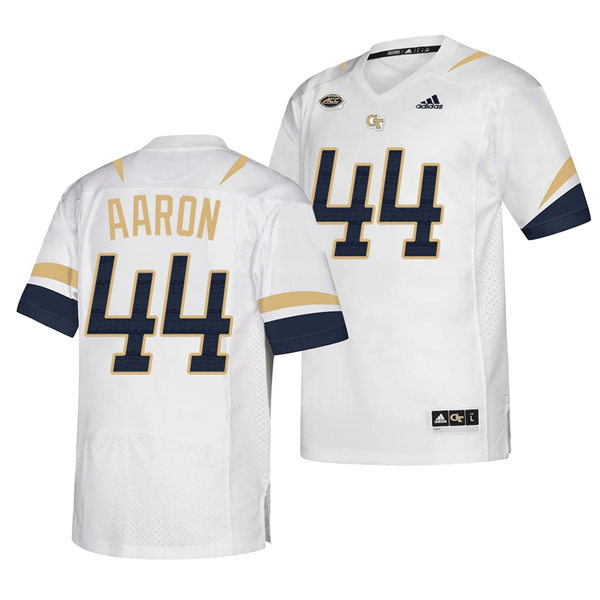 Mens Georgia Tech Yellow Jackets Retired Player #44 Hank Aaron Adidas White Navy College Football Jersey